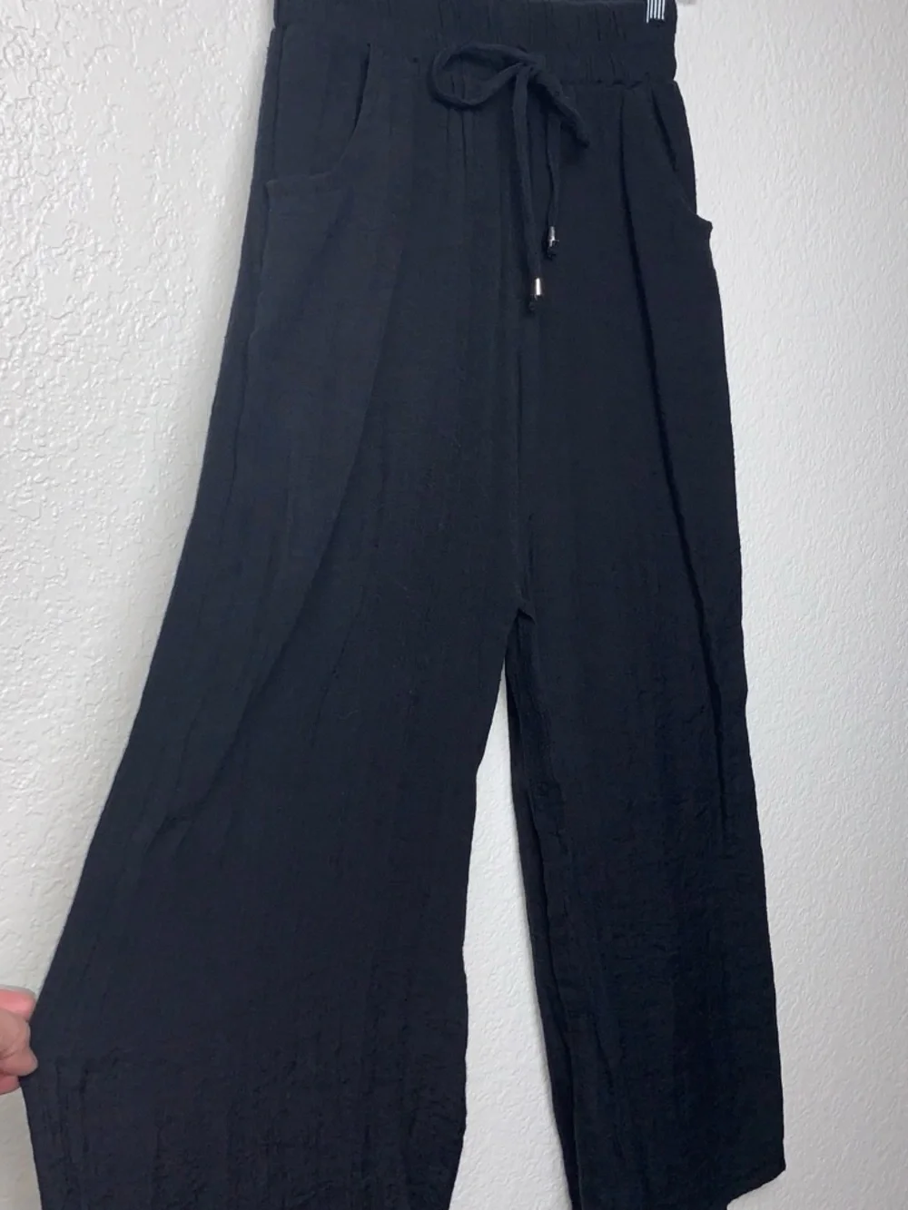 Black Wide Leg Palazzo Lounge Boho Pants Drawstring Size S/M